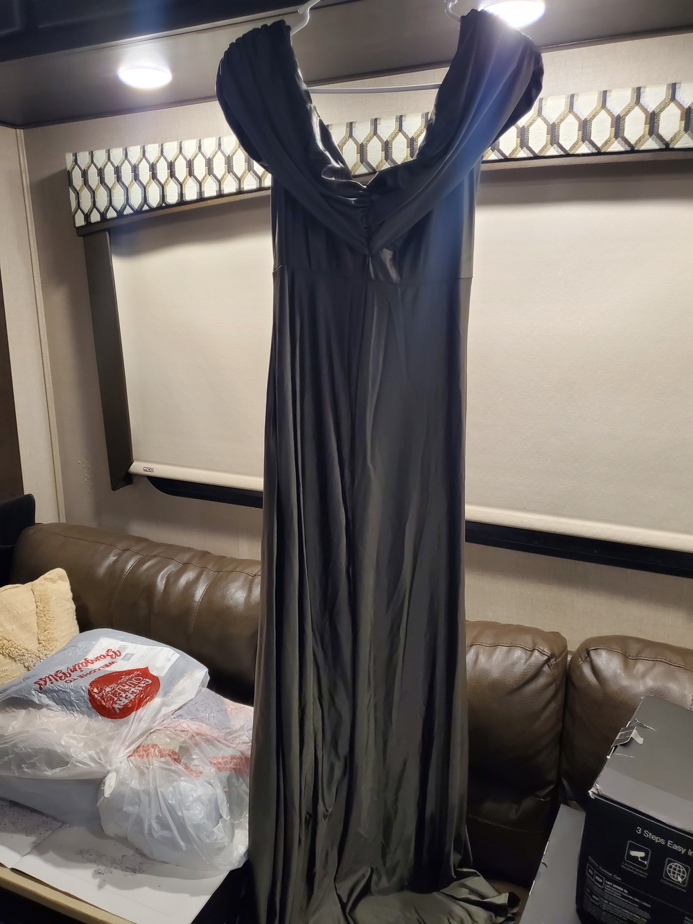 Elegant OLIVE GREEN Off-Shoulder Asymmetrical Evening Dress